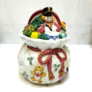 World Bazaar Santa's Sack of Toys Ceramic Cookie Jar Toy Soldier & Gifts Design